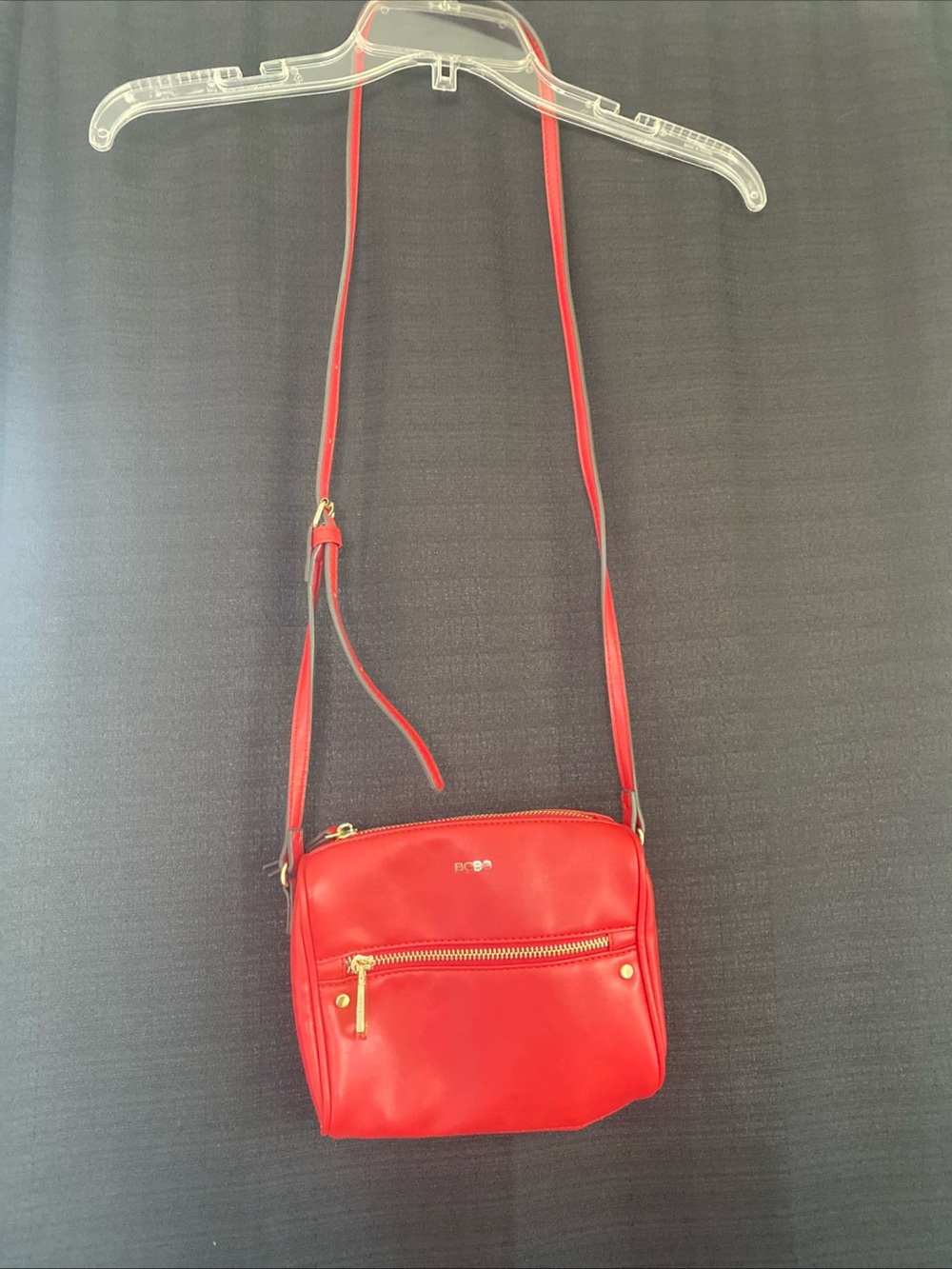 BCBG Red Crossbody Shoulder Bag with Front Zip Pocket